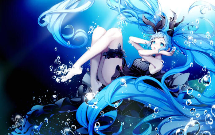 深海少女,美图,壁纸,海底,电子歌姬,深蓝色