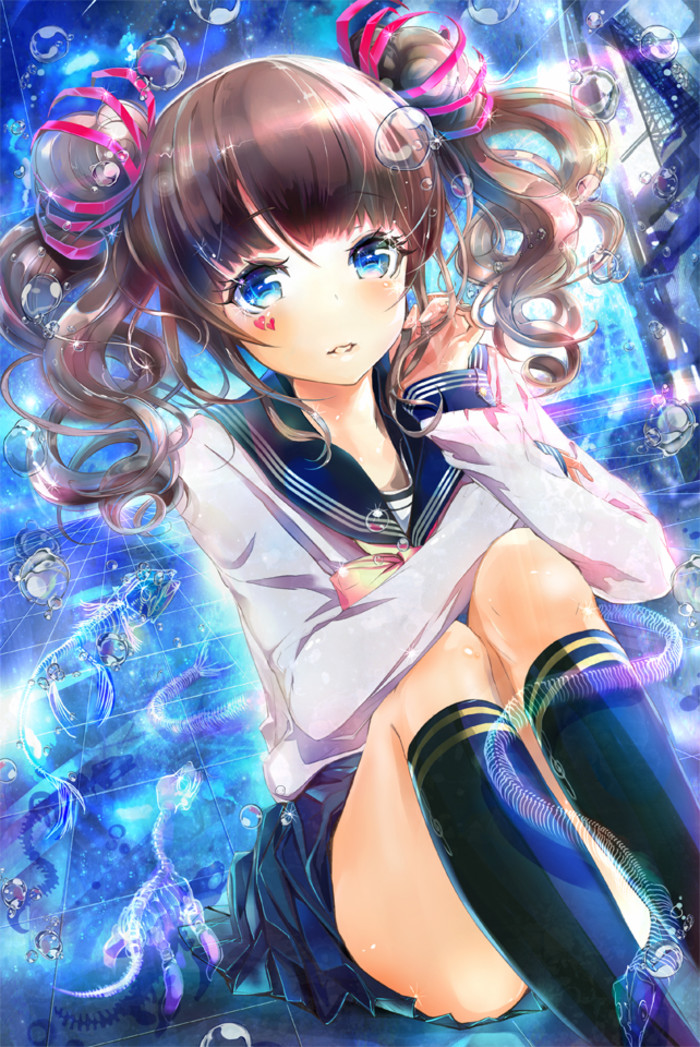 p站 少女 水手服 制服 双马尾 可爱