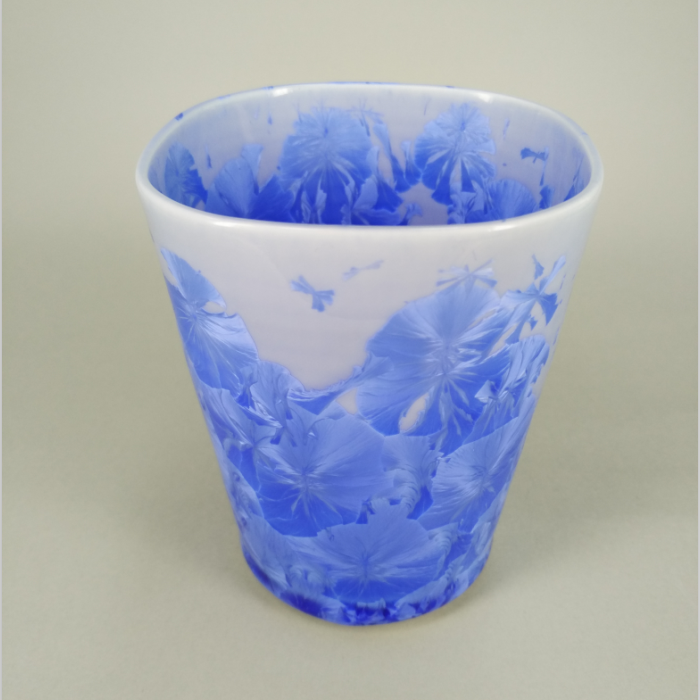 日本原装 京都清水烧 花结晶 日式陶瓷水杯 方口圆底 大杯 蓝色