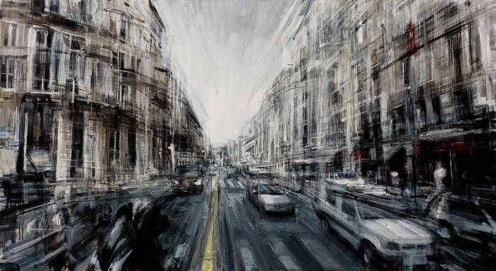城市的透视与笔触,仿佛时光倒流/艺术家 valerio d"ospina 油画作品