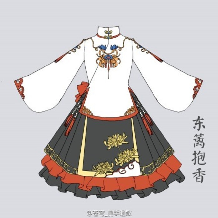 源见水印 侵删 服装设计 清新插画 创意古风 手绘 色彩 线描 素描