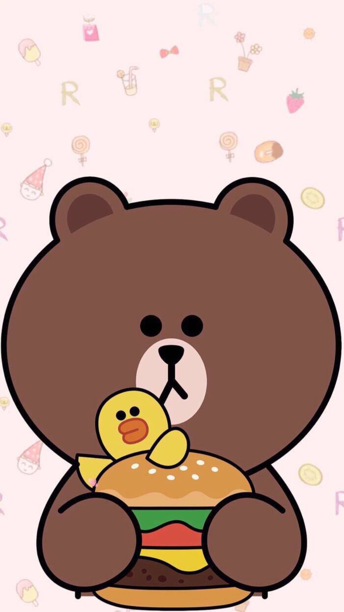 line friends 壁纸 iphone 布朗熊汉堡