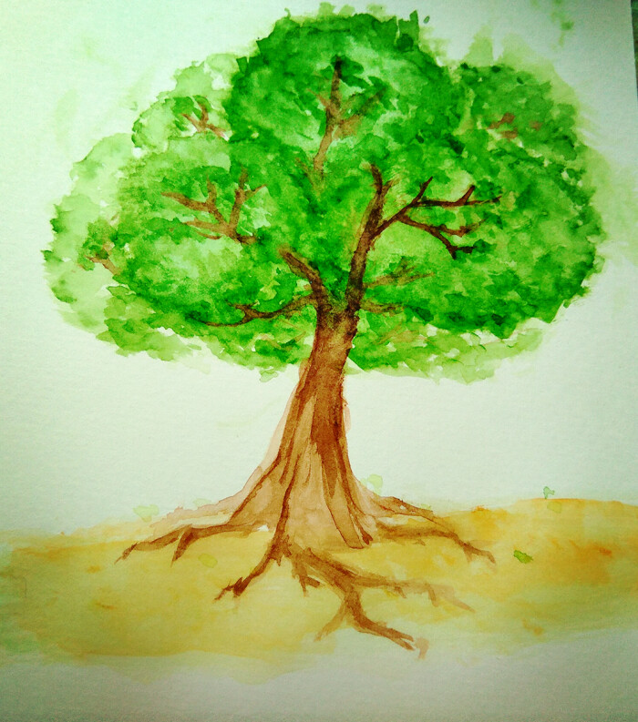 用水彩画了一棵树