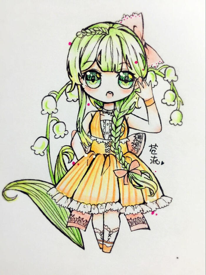 手绘 彩铅 女孩 铃兰拟人 @苍流
