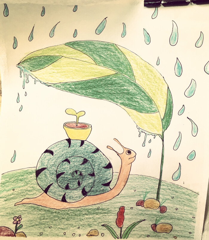 创意儿童画下雨了 小蜗牛