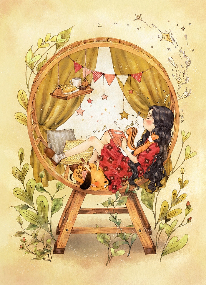 来自韩国插画家aeppol 的「森林女孩日记」系列插画.
