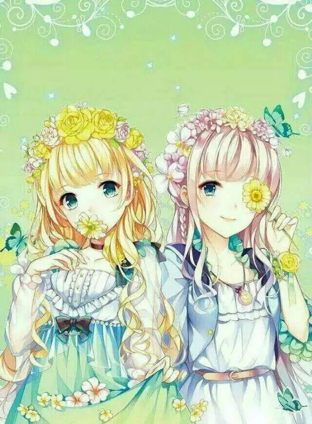 萌/软妹/二次元/两个女孩/花/蝴蝶