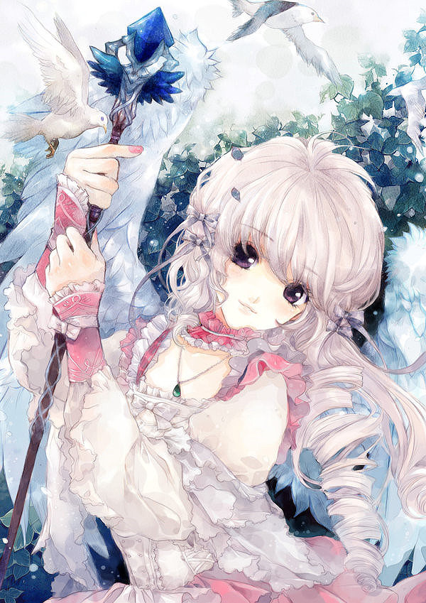 动漫 二次元 可爱 卡哇伊 活泼开朗 白发 软绵绵 魔法少女 白长发