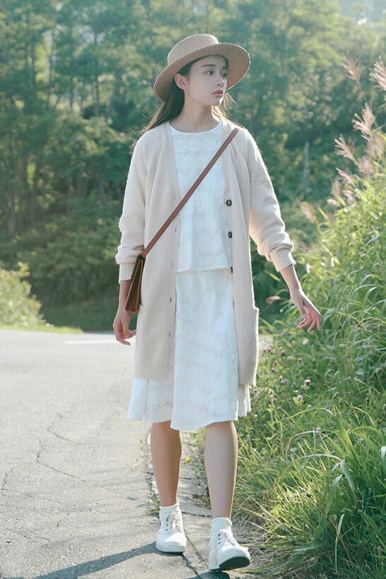 文艺宽松针织衫女开衫 中长款长袖长毛衣。…