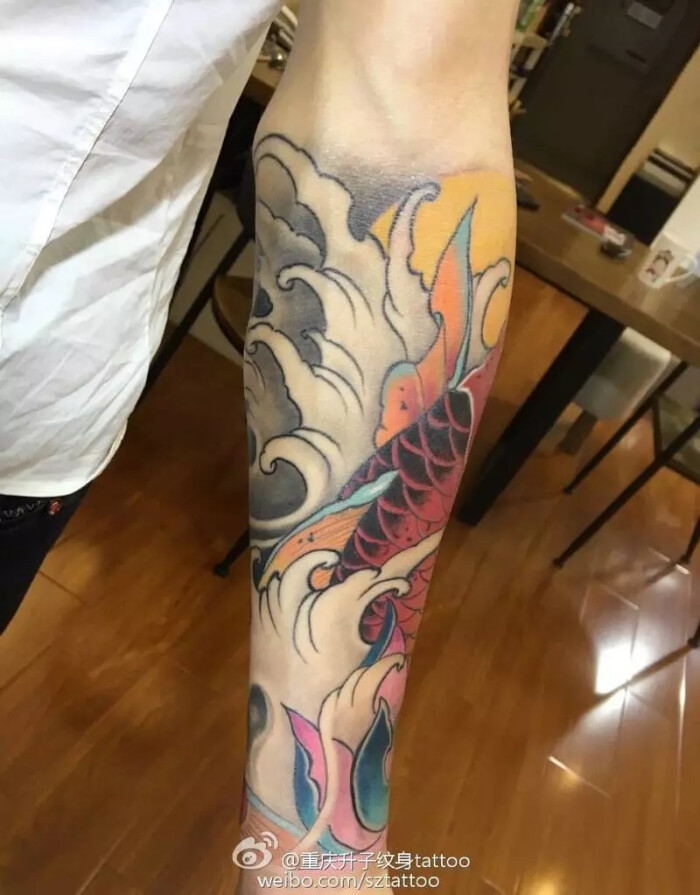 手臂纹身 遮盖失败纹身 鱼纹身