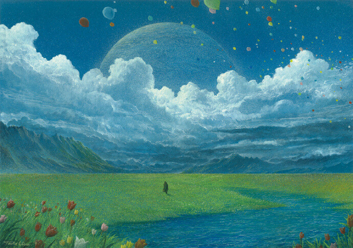 日本插画家用水彩为我们呈现的美好世界,蓝天碧海,青山绿树,还有城堡