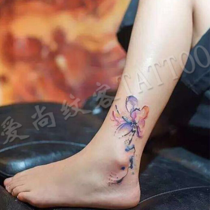 爱尚纹客-水墨彩色樱花纹身贴防水女持久创意图腾性感纹身贴纸