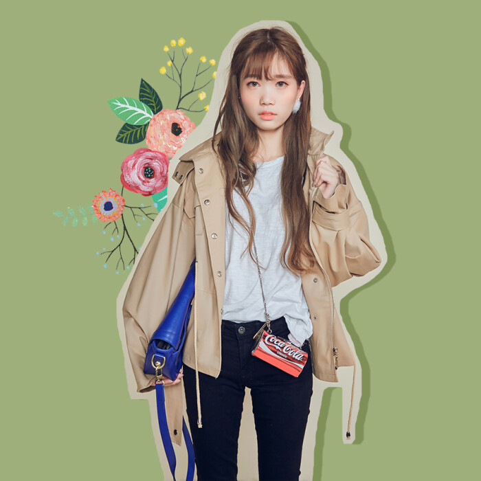 K甜美韩风原创设计女装卡其色系带立领风衣宽