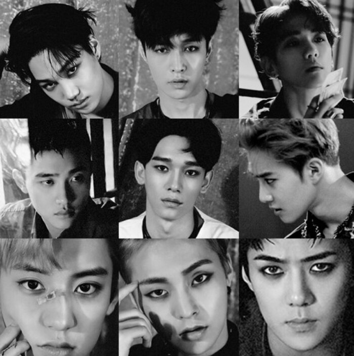 今年八月发布的新专《lotto》主打曲《lotto》九人拼接海报 #exo