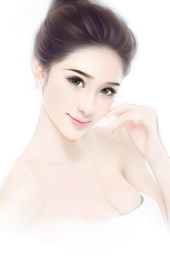 手绘 现代女子. 茶涩花