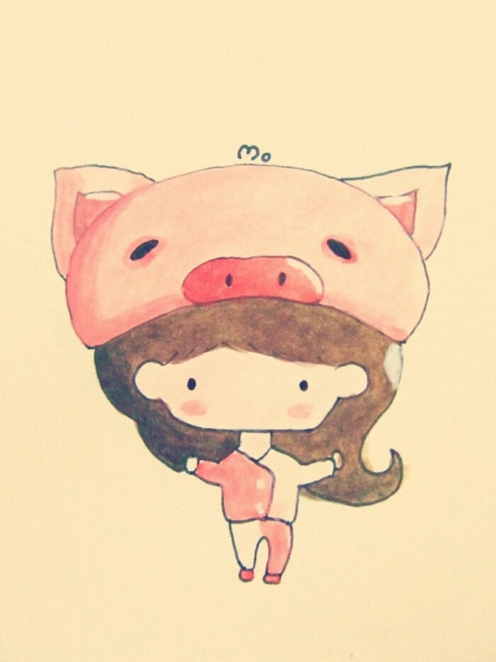 女孩 手绘 粉小猪 可爱的卡通猪 手机 壁纸 …-堆
