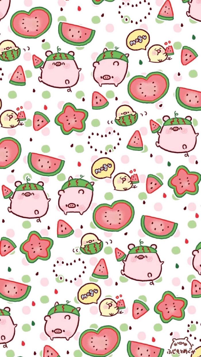 粉红小猪 西瓜 猪 可爱的卡通猪 手机 壁纸 …-堆