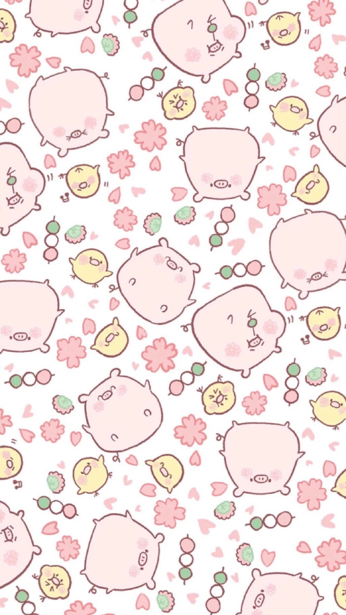 粉红小猪 三色丸子 猪 可爱的卡通猪 手机 壁纸 卡通图片 二次元 平铺