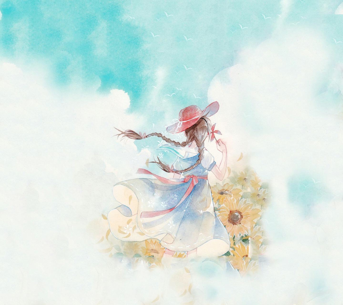 小清新 唯美 壁纸 少女 暖色系 风景 意境 向日葵