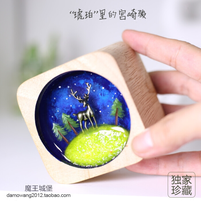 纯手工3d立体树脂画天然木质木头音乐盒创意八音盒生日手绘礼物