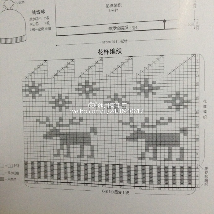 棒针帽子 小鹿帽子 图解#分享一款棒针的帽子 小鹿图案很可爱哦