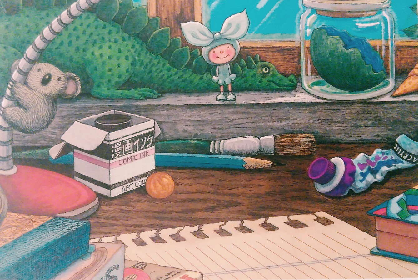 几米^ 插画* 漫画" 铅笔- 玩具: 书桌～ 童年! 回忆. 壁纸