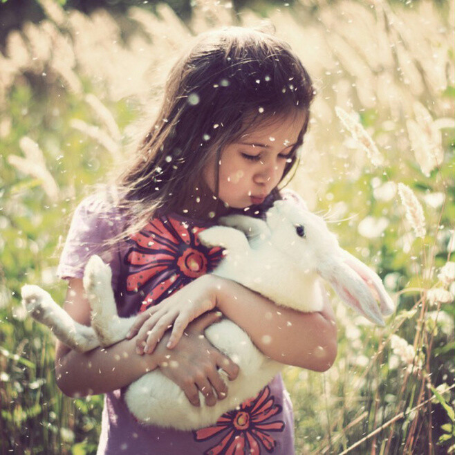 小女孩 女孩和兔子 小白兔 可爱头像 唯美头…-