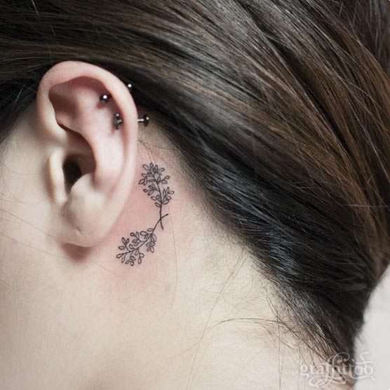 耳朵纹身系列耳后纹身小清新纹身花朵纹身