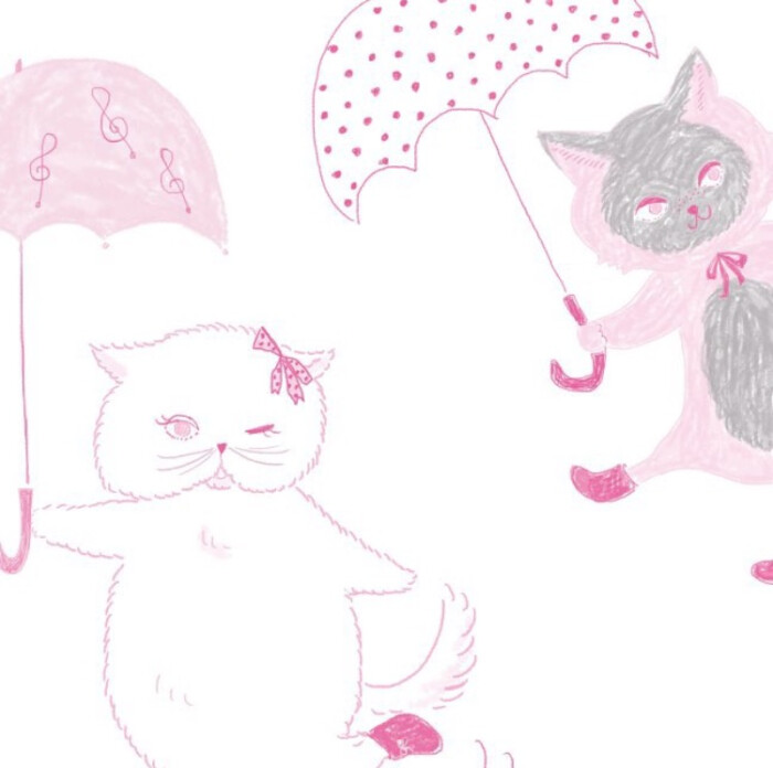 猫咪 雨伞 简笔画 粉色 可爱 头像 背景图 封面