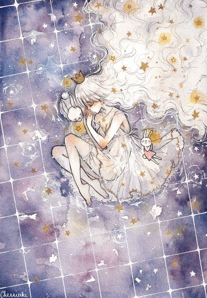 starry_dreams_starry_night 水彩 插画 少女 by_cherriuki