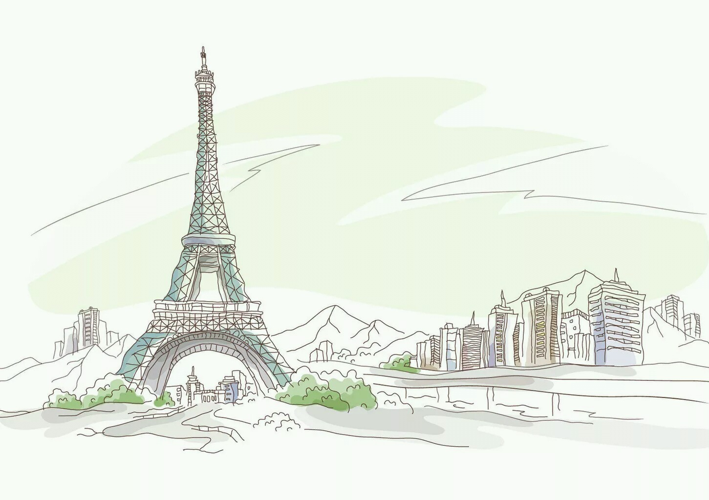 动漫 壁纸 意境 巴黎铁塔 法国 水彩 铅笔 手绘