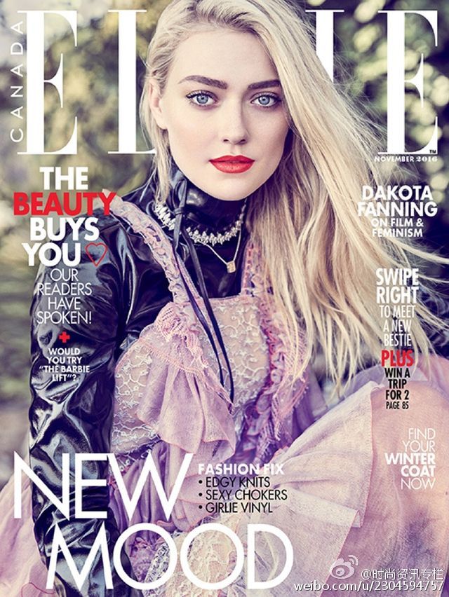 dakota fanning 登上《 elle 》杂志加拿大版2016年11月号封面,并为