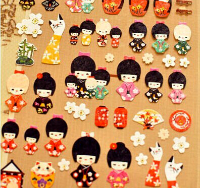 韩国sonia手帐日记纸质装饰贴纸 可爱唯美和风日本和服娃娃贴画