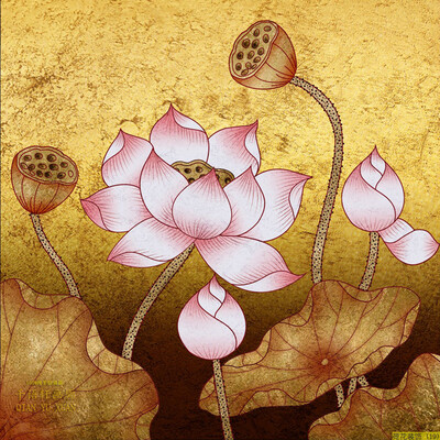 定制 工笔荷花画芯喷绘水墨荷花装饰画心批发客厅挂画油画布高清打印