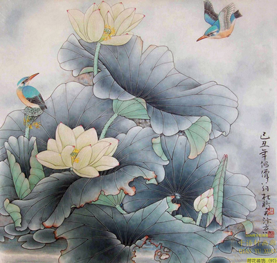 定制 工笔荷花画芯喷绘水墨荷花装饰画心批发客厅挂画油画布高清打印