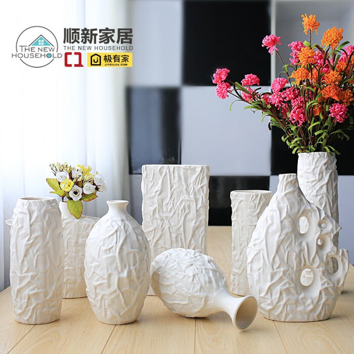 摆件包邮花器欧式简约花瓶装饰品家居创意工艺品客厅陶瓷白色现代