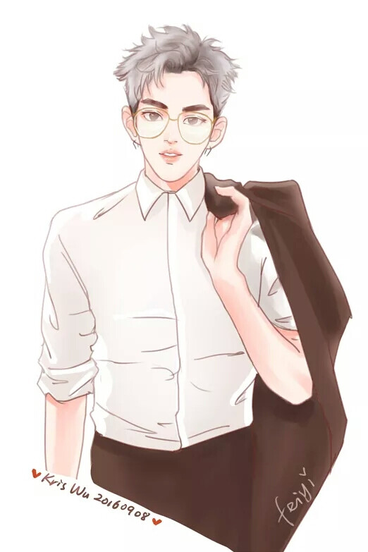 吴亦凡手绘 素描漫画 卡通吴亦凡 kris exo 花美男 偶像 明星 帅哥 小