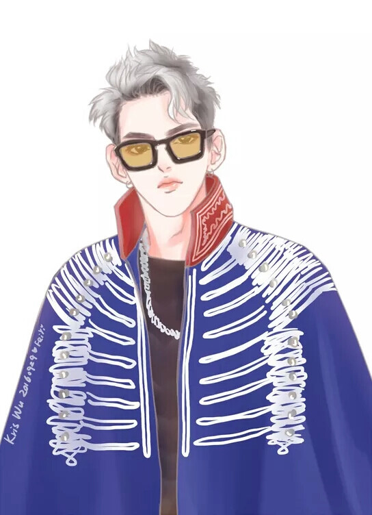 吴亦凡手绘 素描漫画 卡通吴亦凡 kris exo 花美男 偶像 明星 帅哥 小