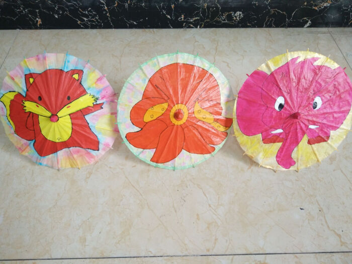 儿童画水粉作品,手工伞涂鸦,彩绘