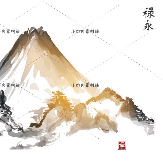 日本和风水墨画富士山背景图风景纸张底纹eps矢量设计素材ai83