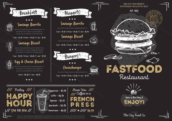 欧式复古手绘黑板风美食西餐饮汉堡菜单模版eps矢量设计素材ai87