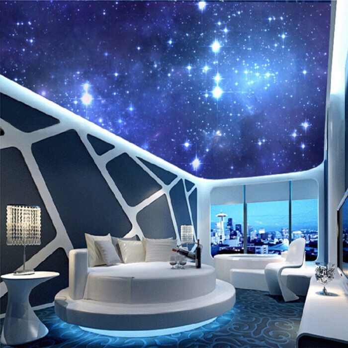 定制3d立体大型壁画夜空月亮ktv客厅卧室天花吊顶墙纸壁纸宇宙星空云