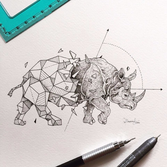 几何图形与动物融合插画
