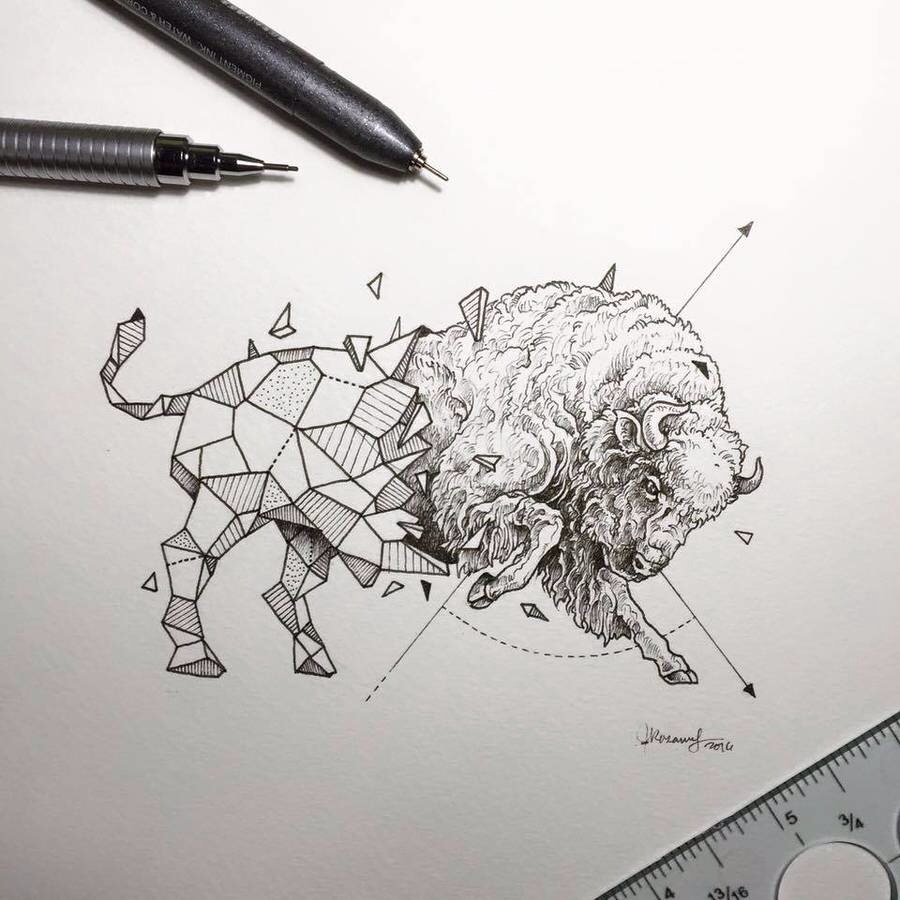 几何图形与动物融合插画