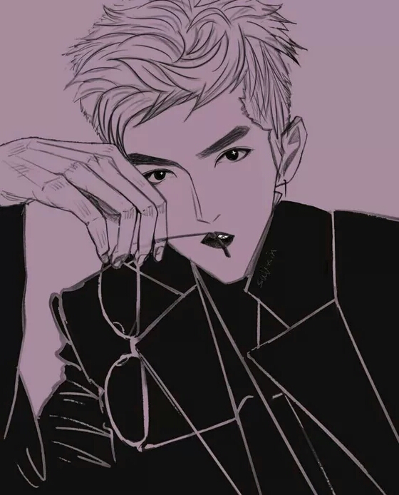 吴亦凡手绘 素描漫画 卡通吴亦凡 kris exo 花美男 偶像 明星 帅哥 小