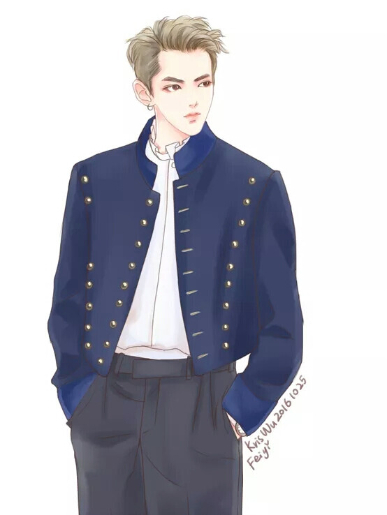吴亦凡手绘 素描漫画 卡通吴亦凡 kris exo 花美男 偶像 明星 帅哥 小