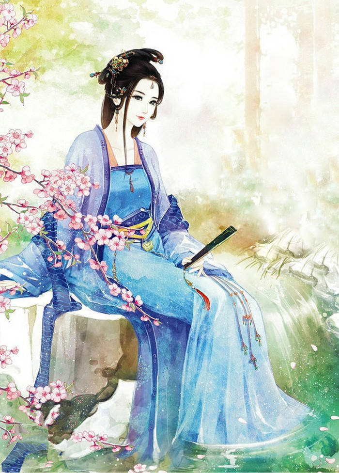 古代美女 水粉画 手绘 插画 壁纸 古装 古风