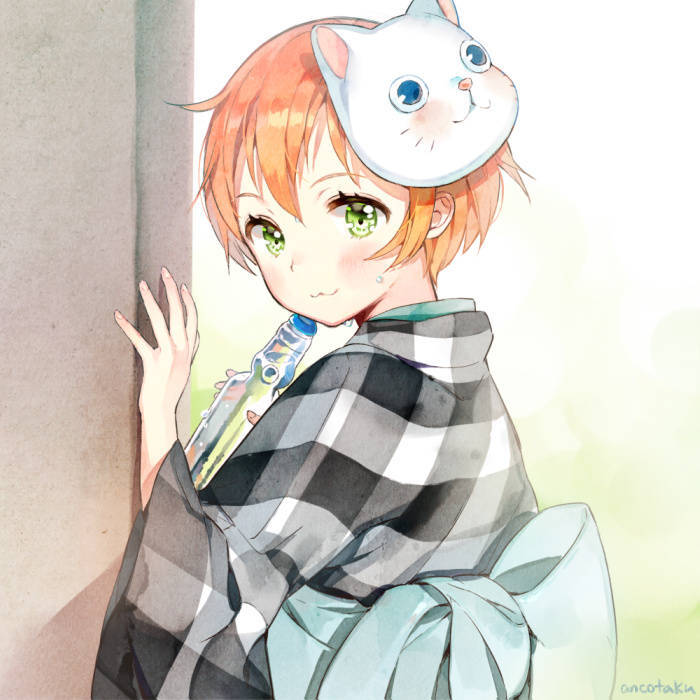 「少女与猫」少女与猫咪面具,眼里似有星空,画师馅こたく的作品.