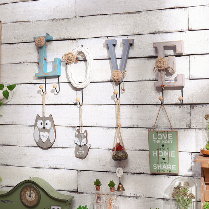 创意家居复古田园文艺英文挂钩字母壁饰服装店