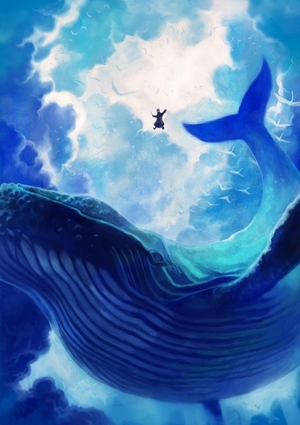 插画 飞翔的鲸鱼 天空 云